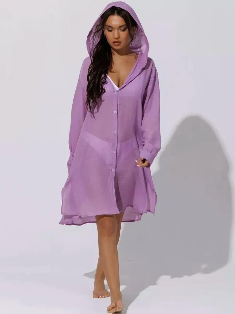 European And American Beach Jacket Women's Casual Vacation Solid Color Cardigan Bikini Swimsuit Blouse