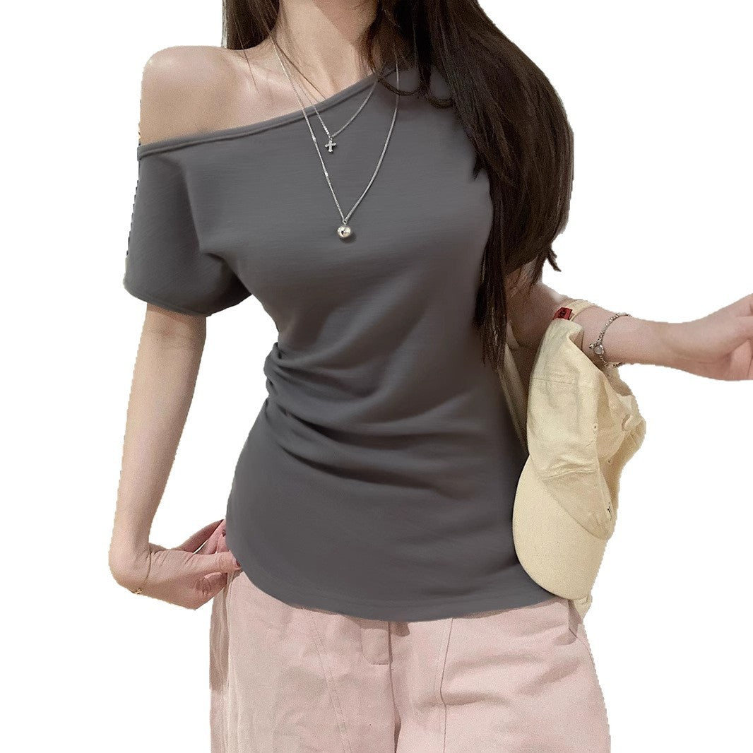 Women's Short-sleeved T-shirt Off-the-shoulder Fitted Waist Top
