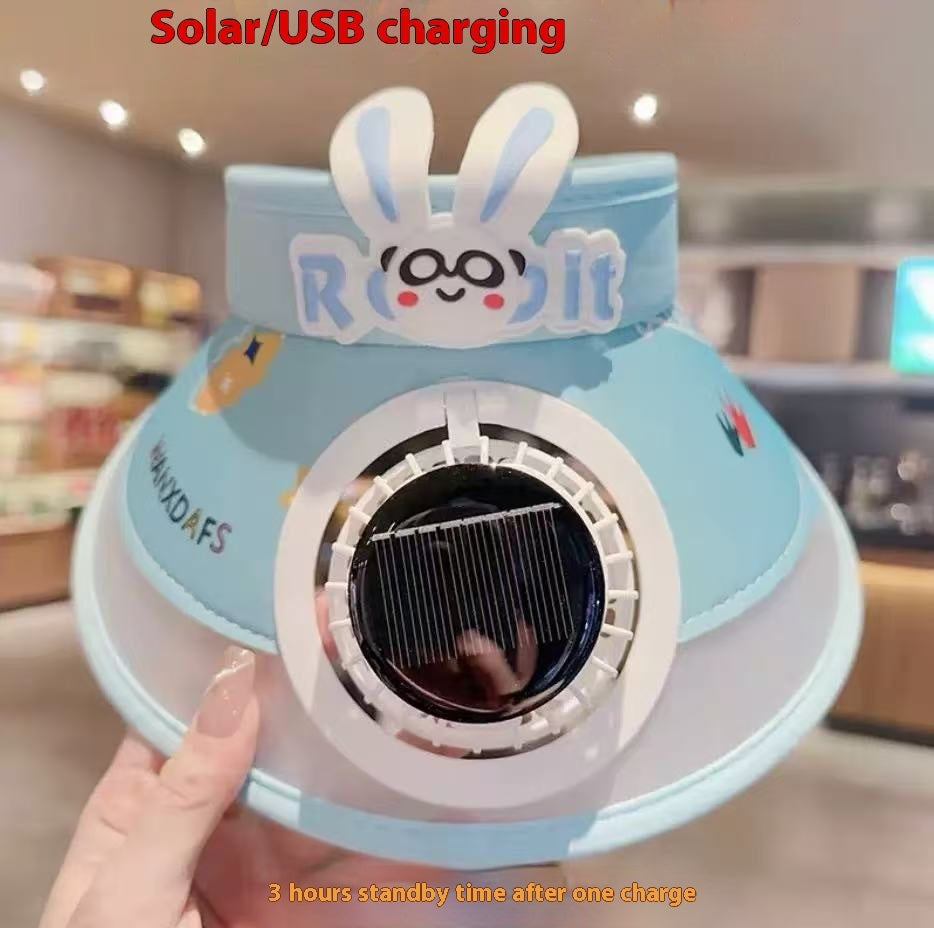 Summer Solid Color Solar Fan Cap Women's Multi-functional Outdoor