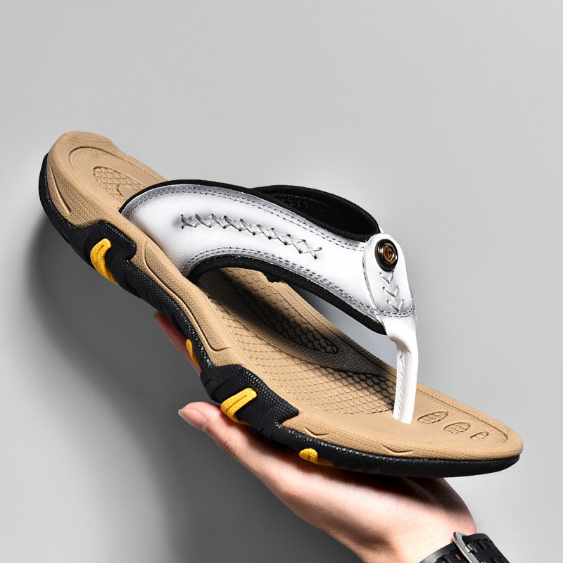 Genuine Leather Flip Flops Outdoor Wear Non-slip