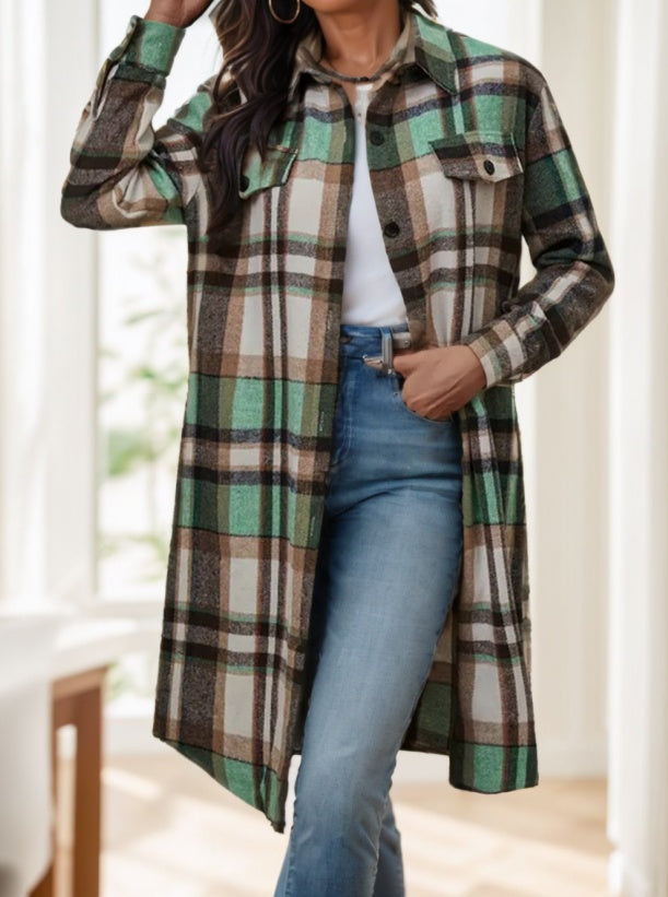 Plaid Print Long Length Jacket