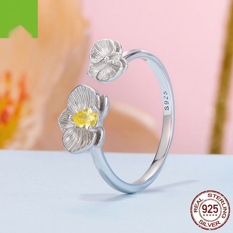 Sterling Silver Phalaenopsis Open Ring Fashion Exquisite And Versatile