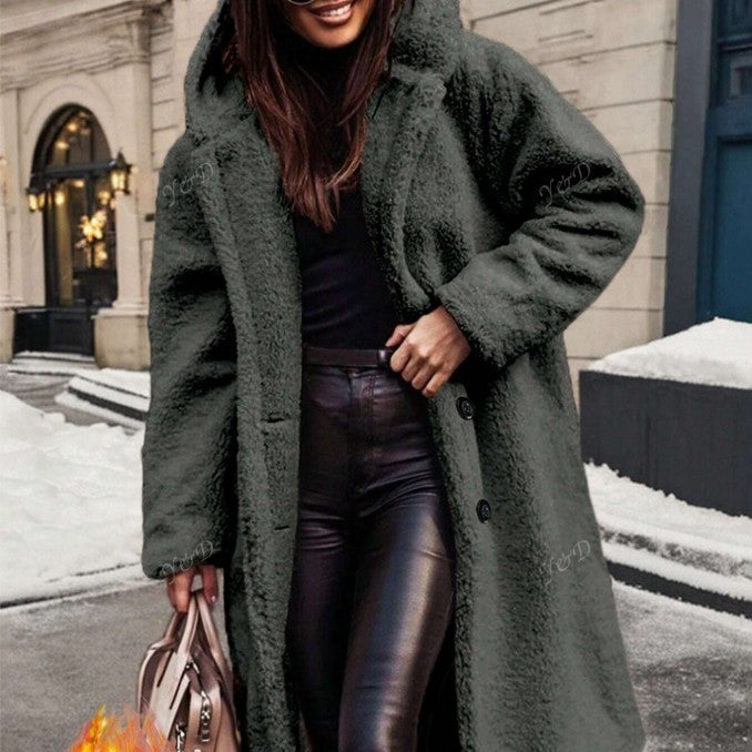 Leisure Commuting Style Thick Long Sleeved Hooded Long Jacket