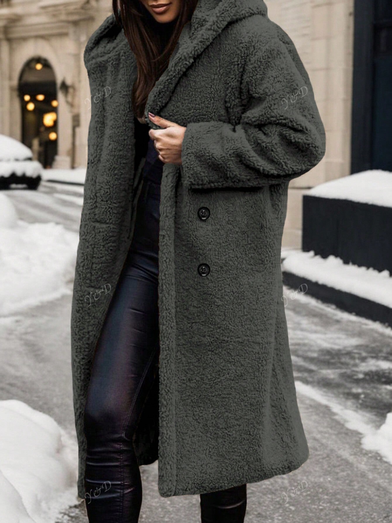 Leisure Commuting Style Thick Long Sleeved Hooded Long Jacket