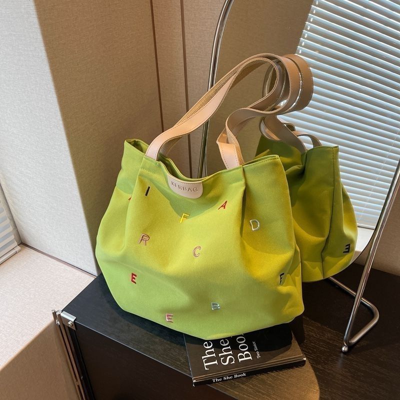 Embroidered Letter Handbag Solid Color Shoulder Tote Bag