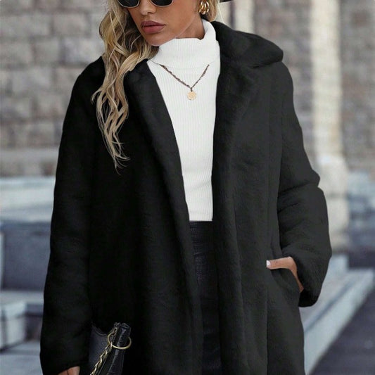 Fashionable Solid Color Women's Fluffy Burgundy Jacket