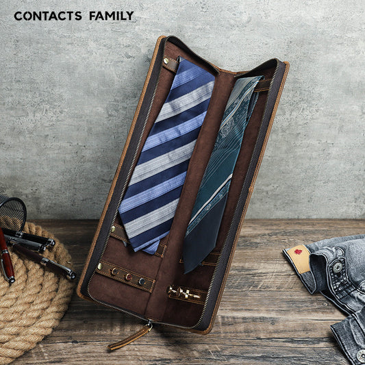 Vintage Crazy Horse Leather Men's Tie Storage Box