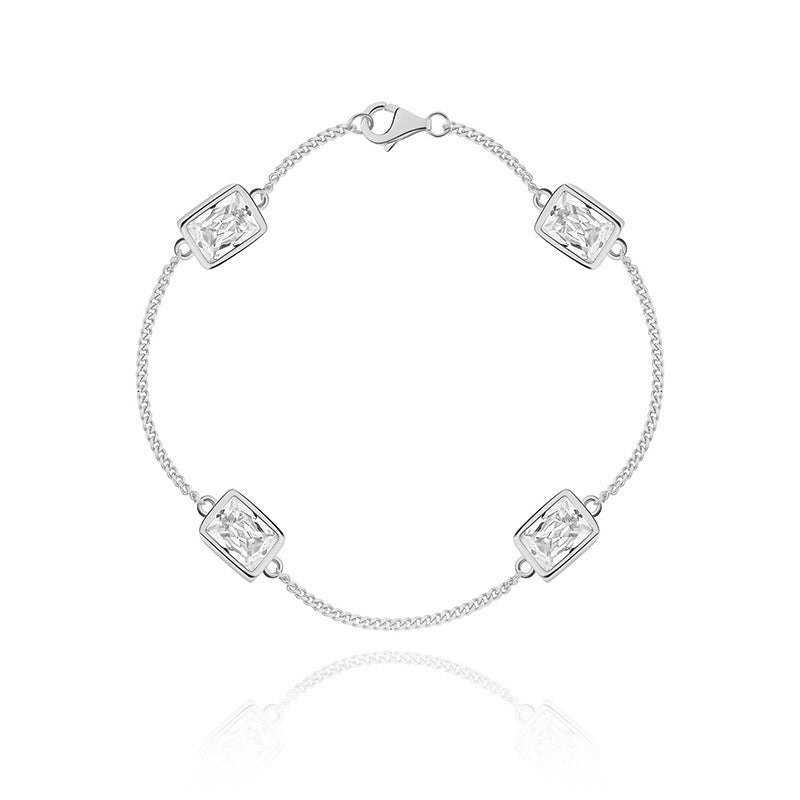 Simple Gold-plated S925 Sterling Silver CZ Zircon Rectangle Women's Suit Jewelry