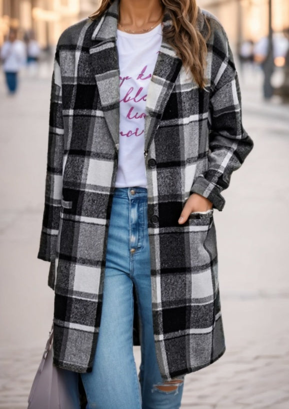 Women's Casual Hooded Plaid Jacket