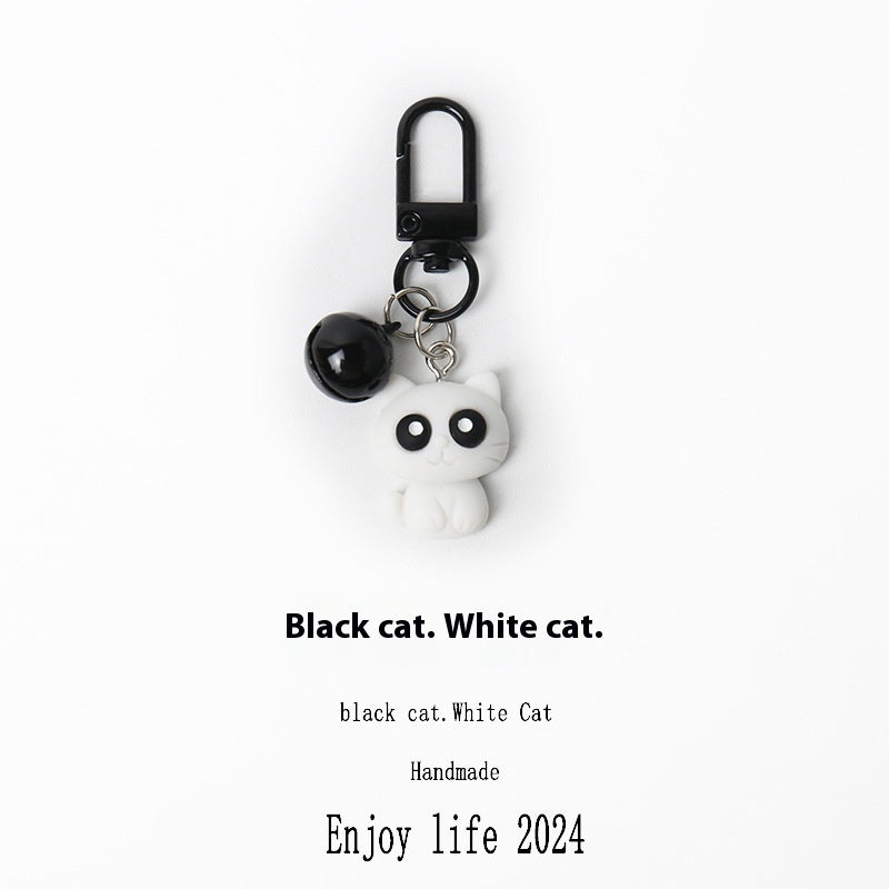 Cartoon Black And White Kitten Key Chain Handbag Pendant Schoolbag Pendant Young Girl Jewelry
