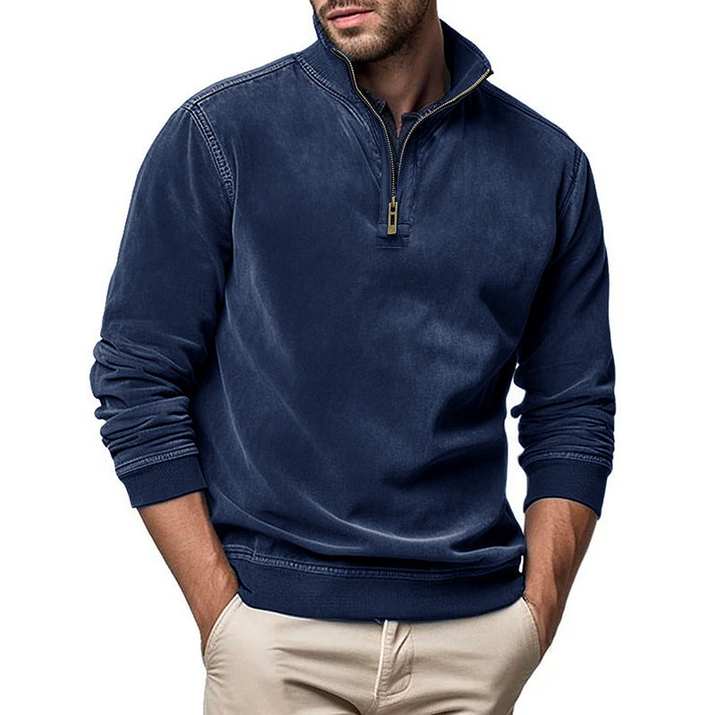 Men's Long-sleeved Zipped Stand Collar Sweater