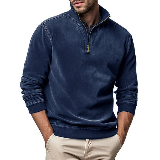 Men's Long-sleeved Zipped Stand Collar Sweater