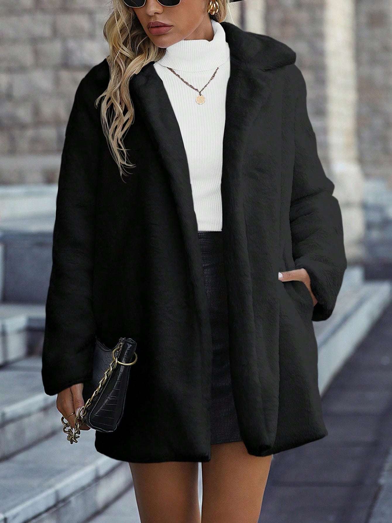 Fashionable Solid Color Women's Fluffy Burgundy Jacket