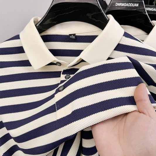 Lapel Jacquard Stripes Breathable Sweat Absorbing Business Casual Men's Clothing