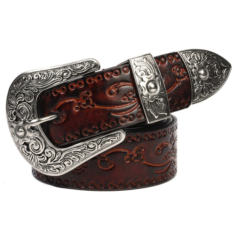 Embossed First Layer Cowhide Men's Mongolian Style Personalized Carved Belt