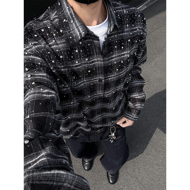 Starry Heavy Embroidery Hot Drilling Shirt Men's Retro Coat