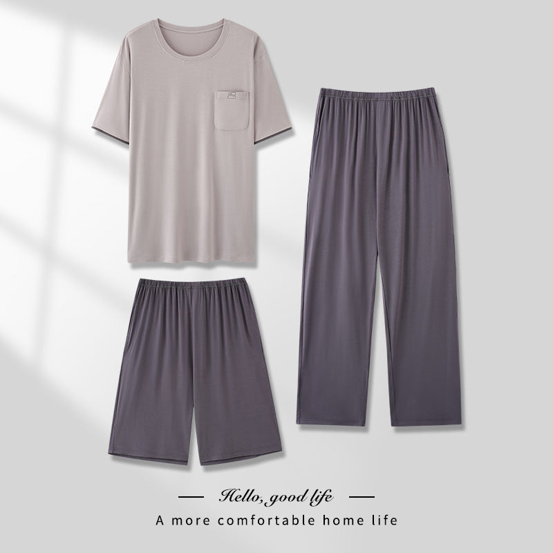 Men's Pajamas Thin Spring And Summer Modal Short-sleeved Trousers Three-piece Home Wear Suit