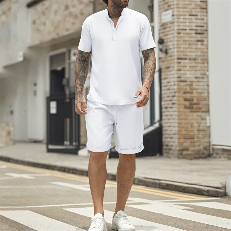 Men's Short Sleeve T-shirt Henley Shirt Casual Loose Suit