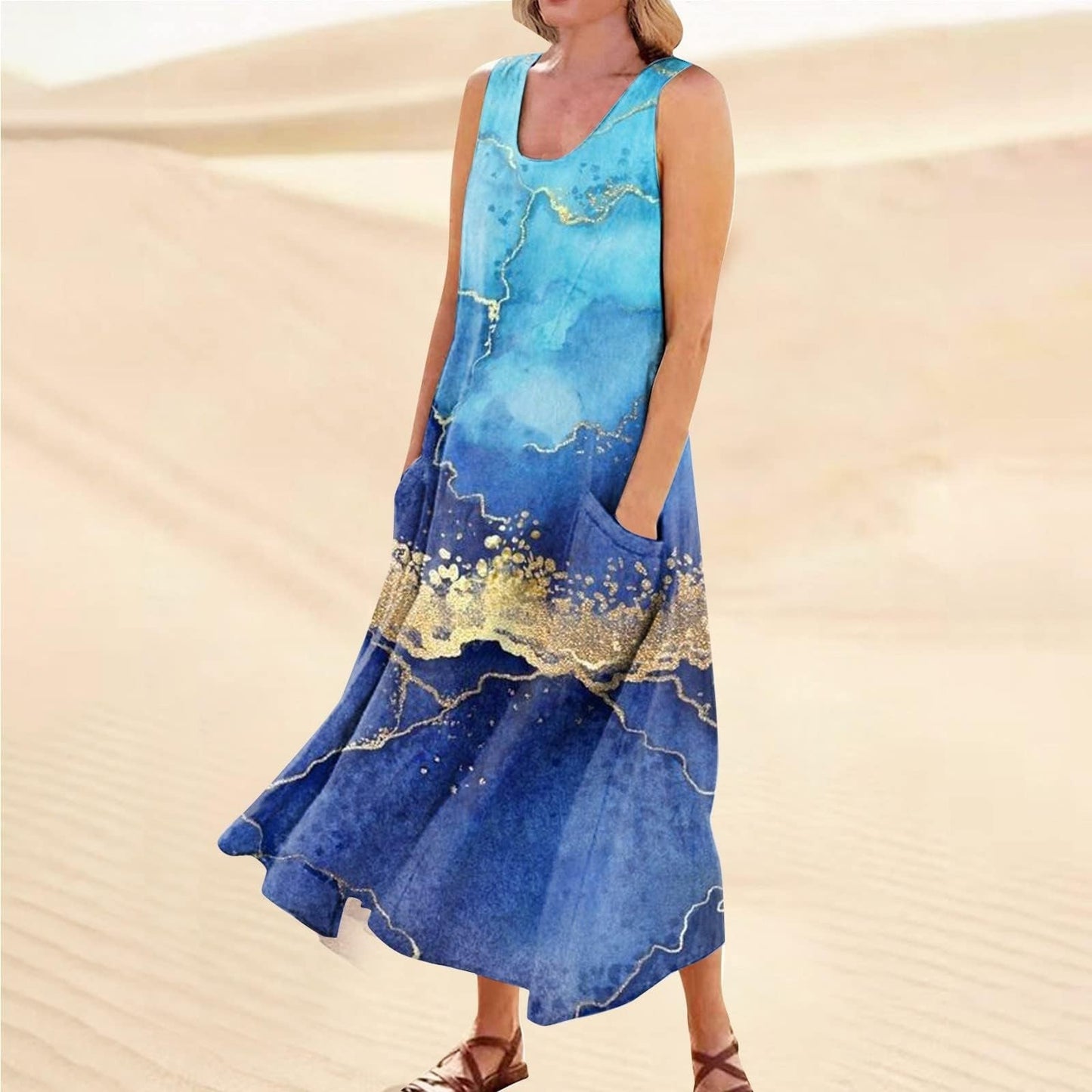 Women's Landscape Floral Maxi Dress Slim Fit Casual Skirt