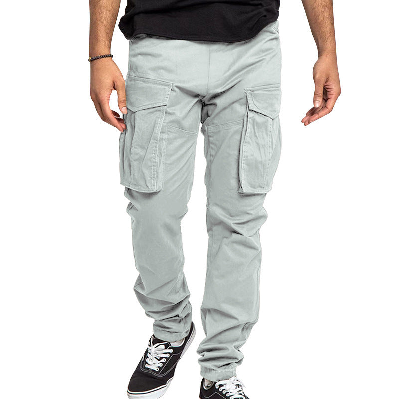 European And American Drawstring Multi-pocket Small Straight Pants