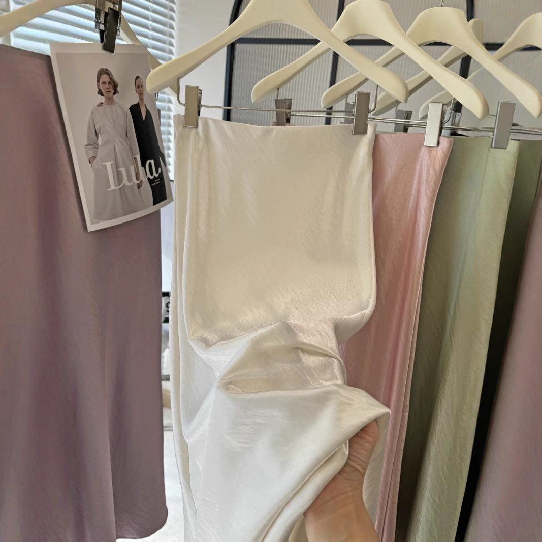 Simple Graceful Draping Acetate Satin Fishtail Skirt For Women