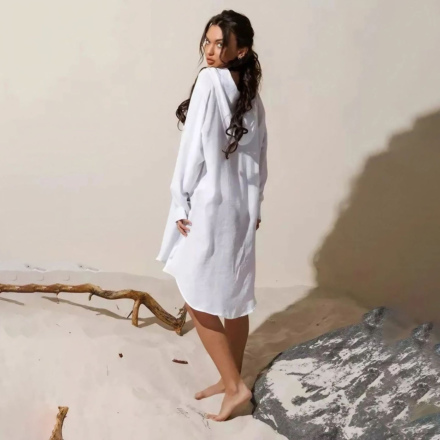 European And American Beach Jacket Women's Casual Vacation Solid Color Cardigan Bikini Swimsuit Blouse