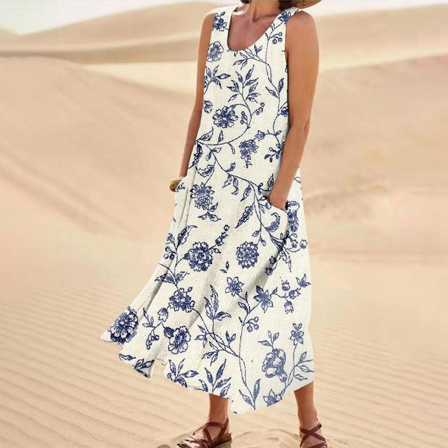 Women's Landscape Floral Maxi Dress Slim Fit Casual Skirt