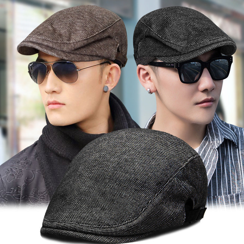 Spring, Autumn And Winter Pure Color Warm Keeping Cotton And Linen Breathable Beret Men
