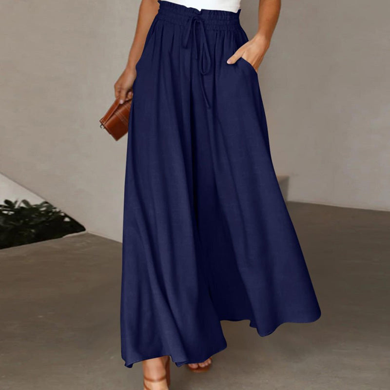 Women's High Waist Wide Leg Pants Elastic Drawstring Casual Loose Flowy Trousers With Pockets