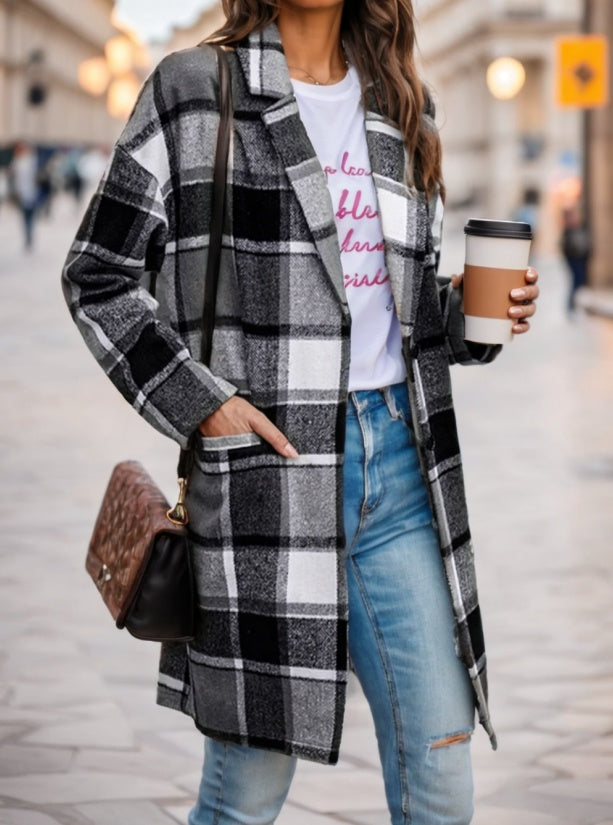 Women's Casual Hooded Plaid Jacket