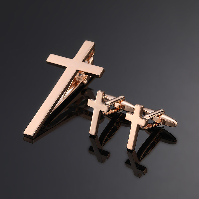 Gold Silver Black Cross Square Brushed Tie Clip