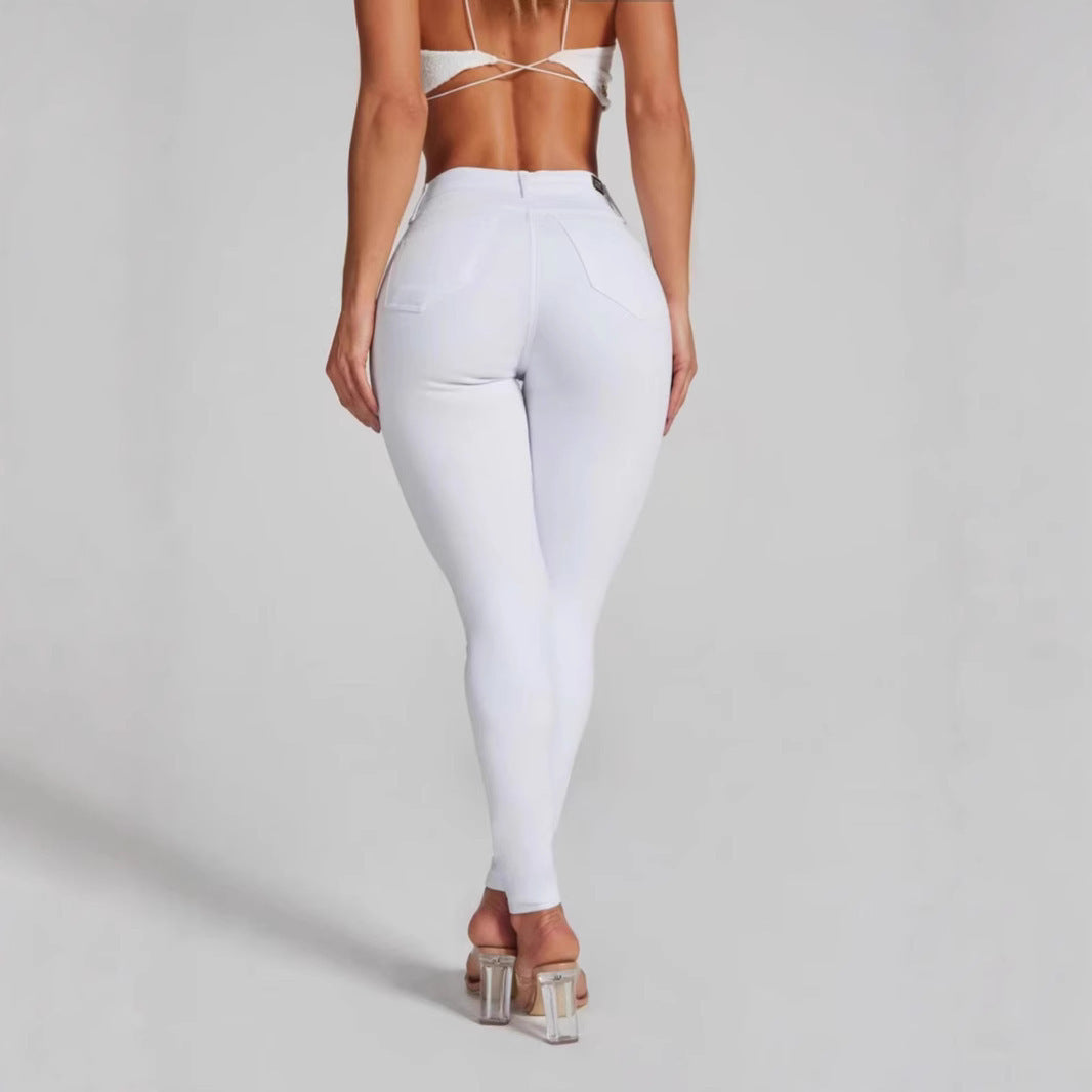 Fashion Black And White High Elasticity Ankle-tied Large Size Hip Lifting Women's Jeans