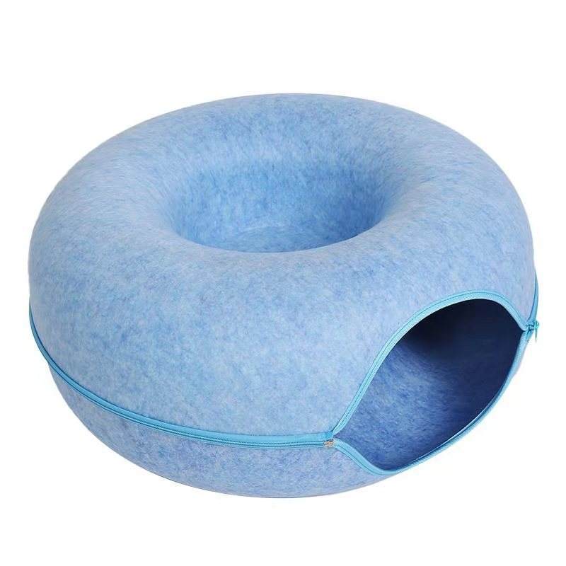 Donut Cat Tunnel Bed Pets House Natural Felt Pet Cat Cave Interactive Toys Round Wool Felt Pet Bed Cat Training Toy Cat House