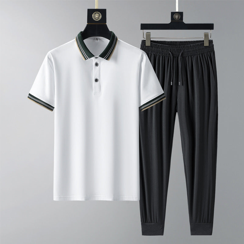 Summer Quick-drying Breathable Casual Long Pants Men's Polo Shirt Two-piece Suit