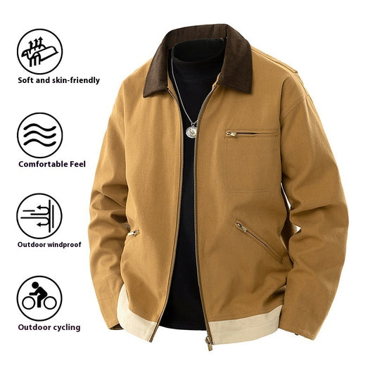 Spring And Autumn Contrast Color Lapels Workwear Jacket