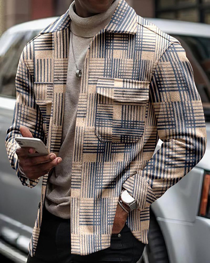 Velvet Padded Shirt 3D Digital Printing Geometric Lapel