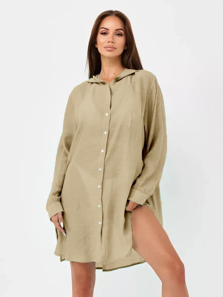 European And American Beach Jacket Women's Casual Vacation Solid Color Cardigan Bikini Swimsuit Blouse