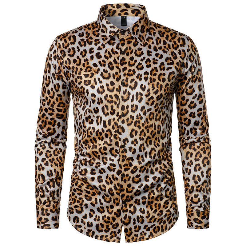 Leopard Print Vintage Print Casual Plus Size Men's Long Sleeve Shirt