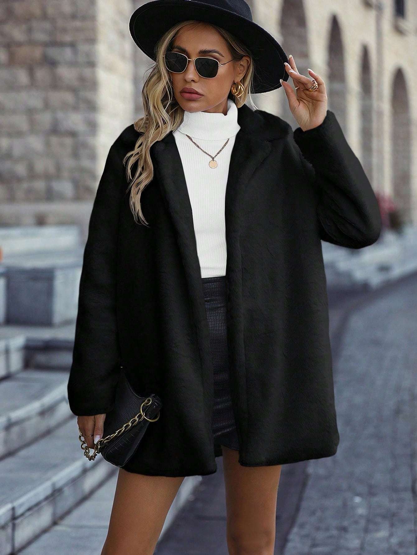 Fashionable Solid Color Women's Fluffy Burgundy Jacket