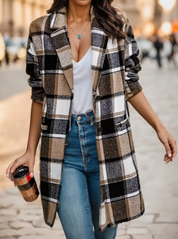 Women's Casual Hooded Plaid Jacket