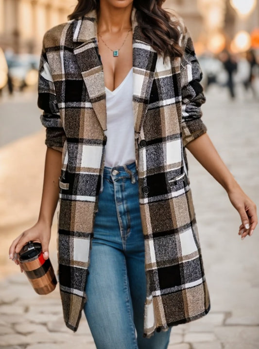 Women's Casual Hooded Plaid Jacket