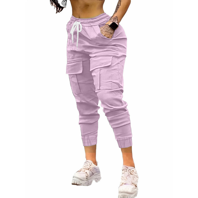 Women's Cargo Jogger Pants Matching With Flap Pockets & Drawstring Waistband