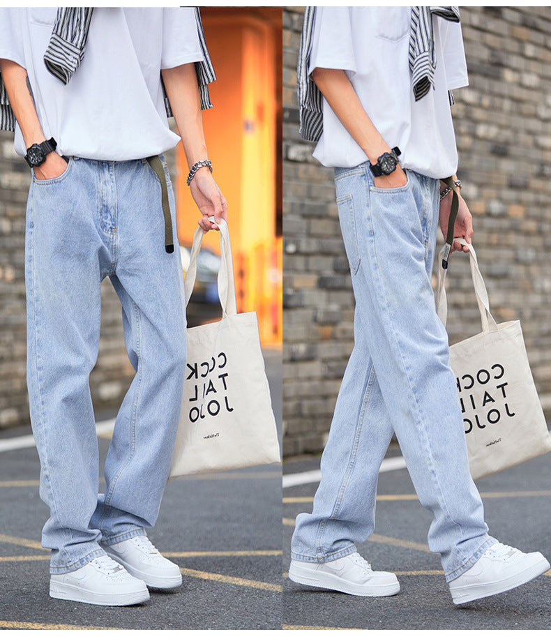 Hong Kong Style Simple Casual All-match Light-colored Jeans