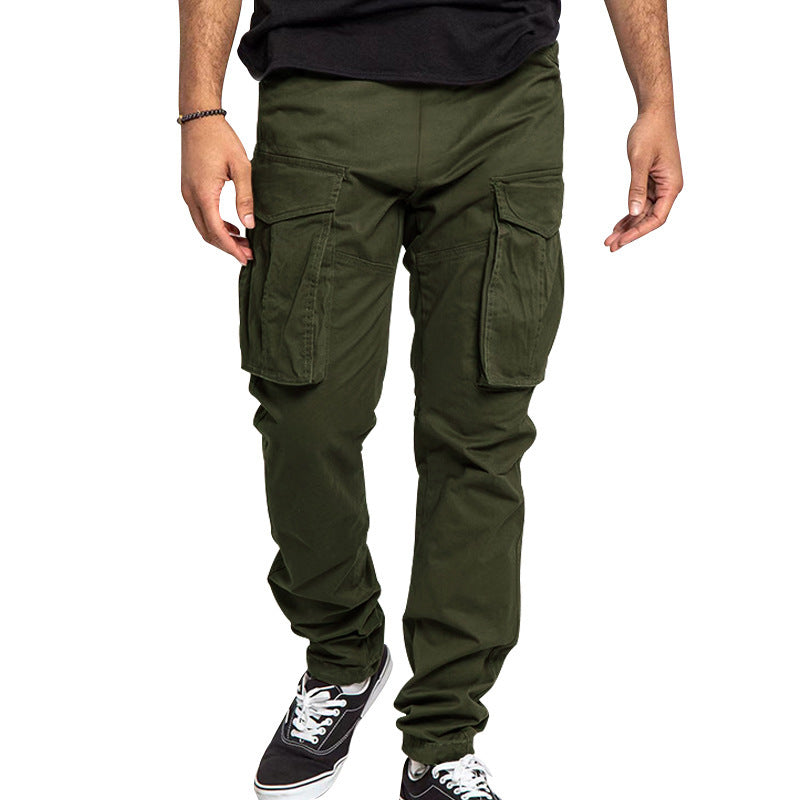 European And American Drawstring Multi-pocket Small Straight Pants