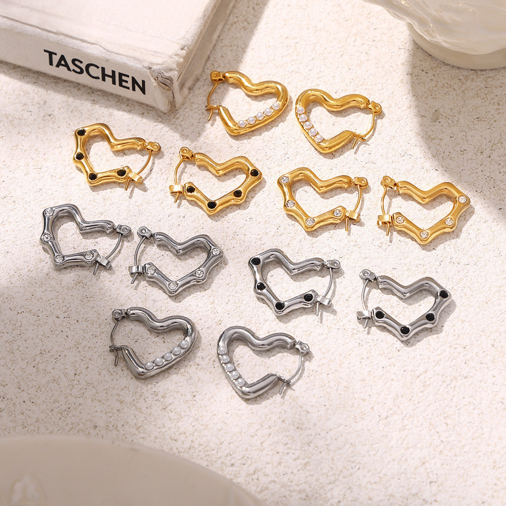Heart-shaped Stainless Steel 18K Gold-plated Light Luxury Earrings