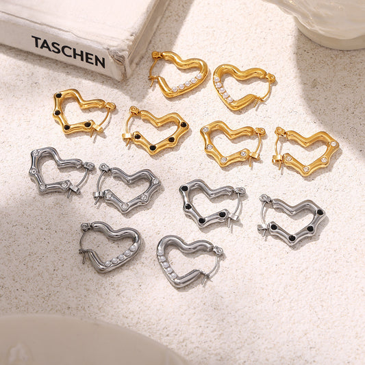 Heart-shaped Stainless Steel 18K Gold-plated Light Luxury Earrings