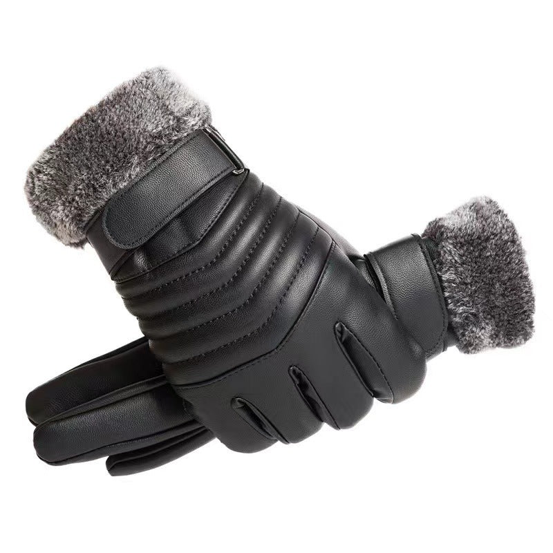 Winter Men's Fleece-lined Thick Windproof Gloves