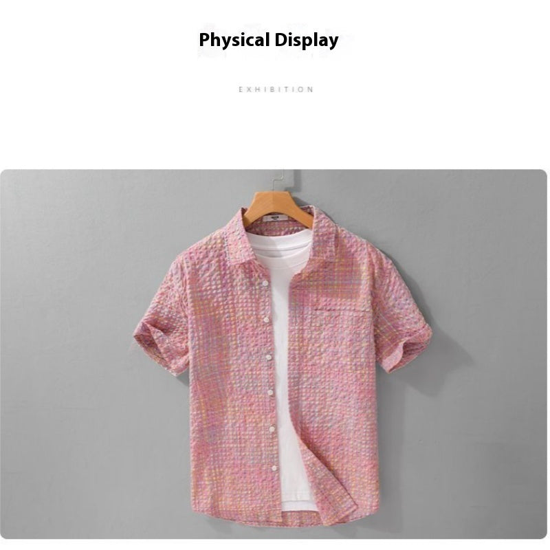 Summer New Fashion Trendy Loose Thin Shirt Plaid Men Clothing