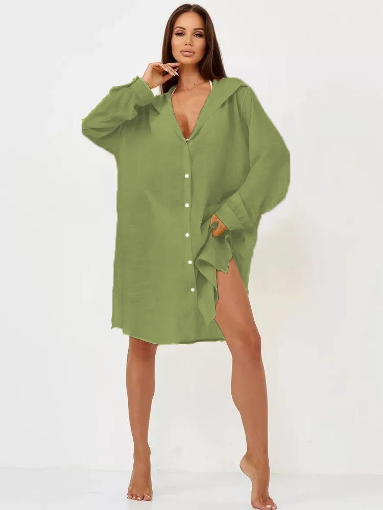 European And American Beach Jacket Women's Casual Vacation Solid Color Cardigan Bikini Swimsuit Blouse