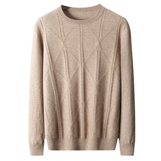 Autumn And Winter New Round Neck Diamond Lattice Twisted Cashmere Men's Sweater